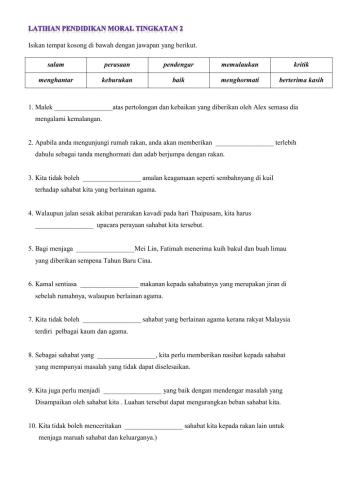 Latihan pendidikan moral tingkatan 2