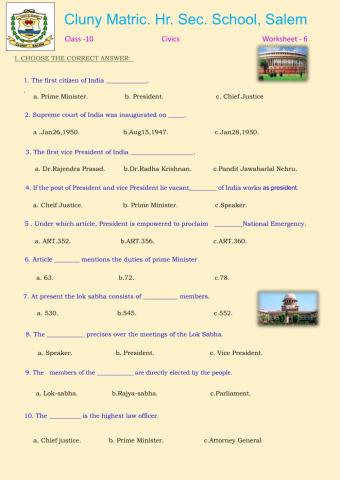 Class -10 Civics Worksheet - 6