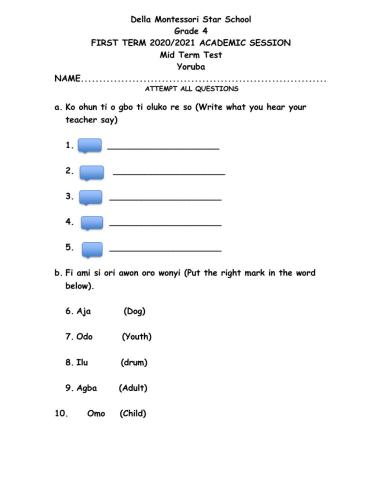 Grade 4 yoruba mid term test