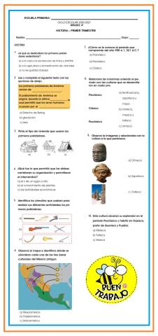 Examen de historia 4° grado-primer trimestre