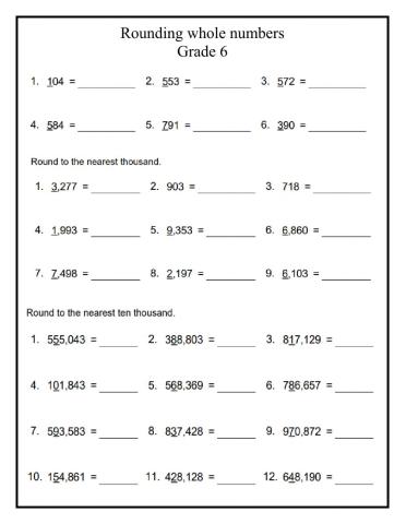 Rounding whole numbers Grade 6