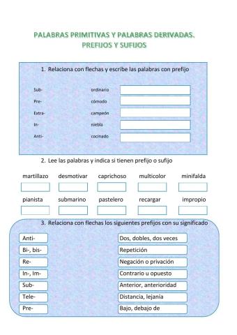 Palabras derivadas. Prefijos y sufijos