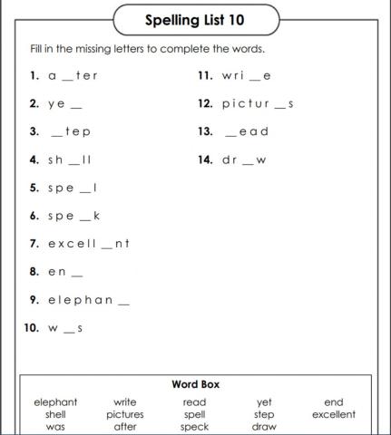 Spelling List 10