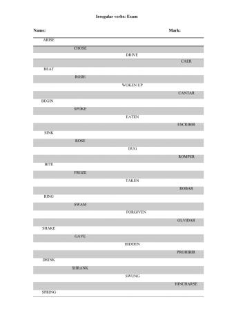 Irregular verbs exam 2