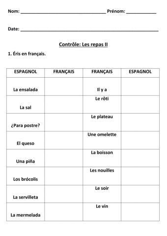 Examen LES REPAS (II)