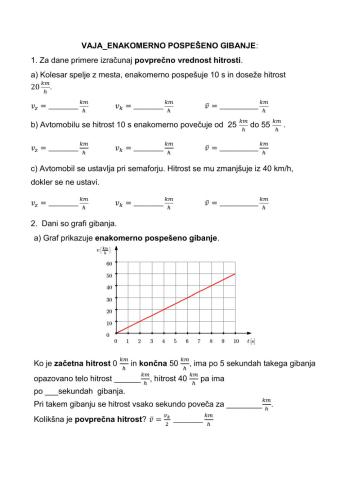 Vaja- hitrost pri enakomerno pospešeno gibanje