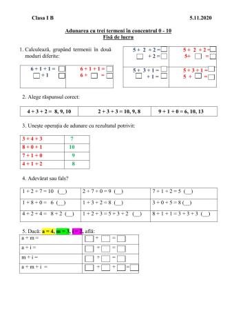 Adunarea cu trei termeni 0-10