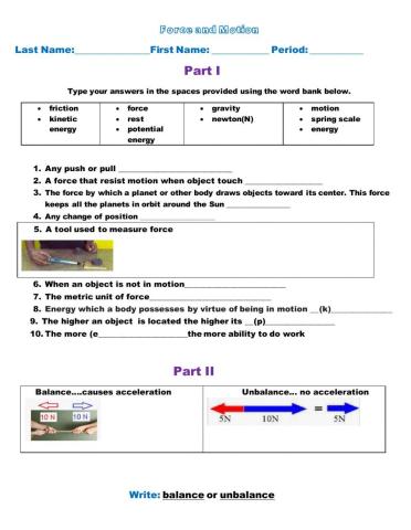 Balance and unbalance forces