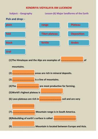 Major landforms of the earth