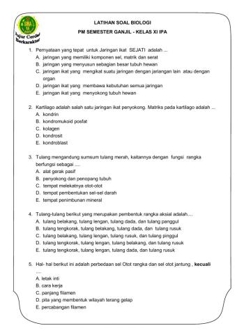 Soal PM Biologi - Sistem Gerak