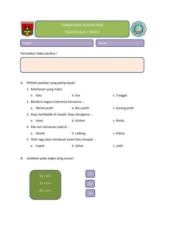 TEMATIK KELAS 1 TEMA 5