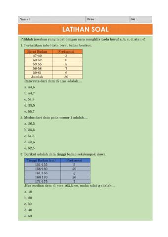 Latihan Soal Statistika 1