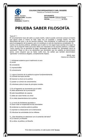 Prueba Saber Filosofía Cuarto periodo