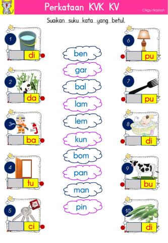 Perkataan kvk kv - suaikan suku kata
