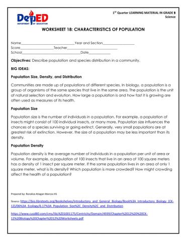 Worksheet on distribution patterns