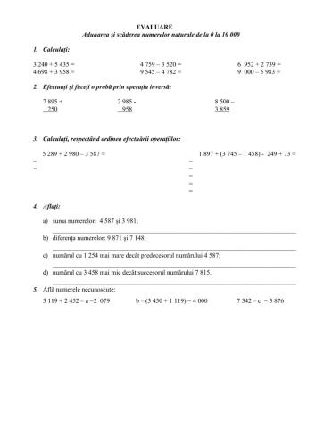 Adunarea si scaderea 0 -10 000