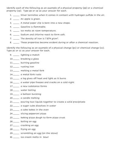 Physical or Chemical Properties and Changes