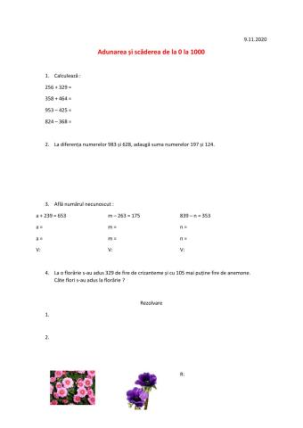 Adunarea și scăderea cu trecere peste ordin 0-1000