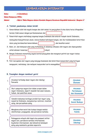 Lembar Kerja Siswa Interaktif PPKn Kelas 9 Bab 6 -Bela Negara dalam Konteks Negara Kesatuan Republik Indonesia (Bagian 2)-