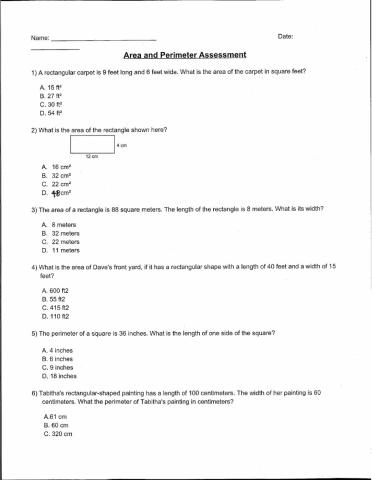 Area and Perimeter Review