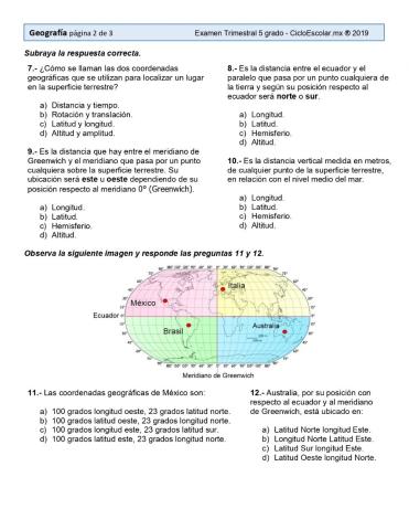 Examen Geografía 5° TRIM. 1