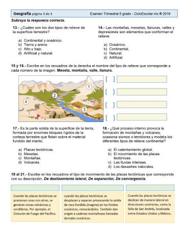 Examen Geografía 5° TRIM. 1