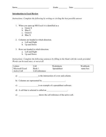 Intro to Excel - Review