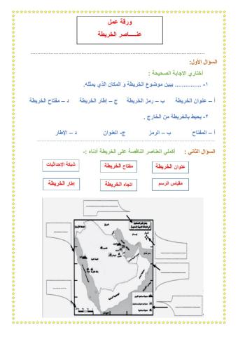 ورقة عمل عناصر الخريطة