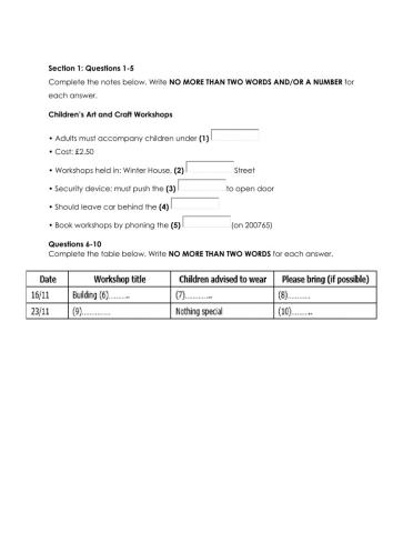 IELTS book 6 listening test 2 section 1