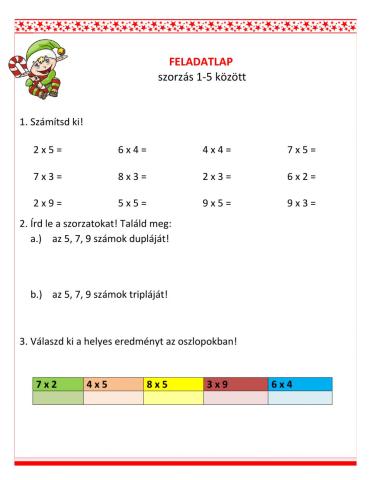 Szorzás gyakorlása 5-ig