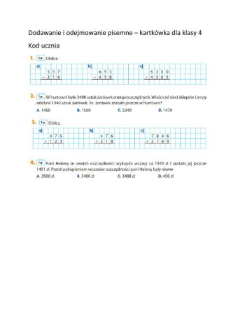Dodawanie i odejmowanie pisemne