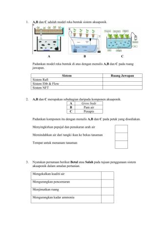 Soalan Bahagian B : Akuaponik