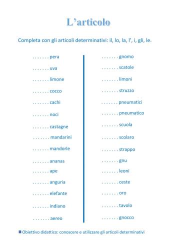 L'articolo determinativo