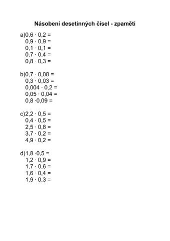 Desetinná čísla - násobení
