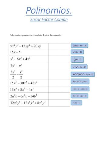Polinomios. Sacar Factor Común