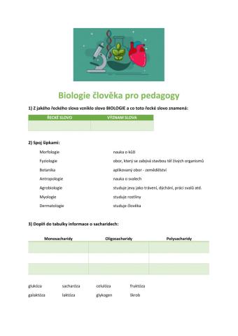 Pracovní list - Biologie člověka pro pedagogy