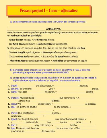 Present perfect 1 - affirmative