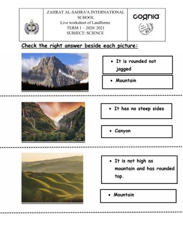 Landforms worksheet