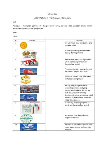 Soal Menjodohkan. Perdagangan Internasional