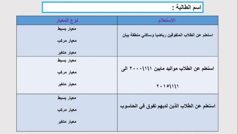 انواع المعايير للاستعلام