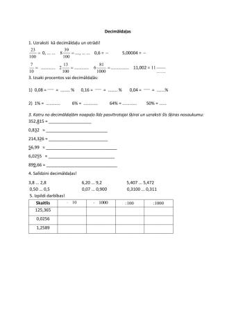 Decimāldaļas, noapaļošana, reiznāšana, dalīšana ar 10,100...