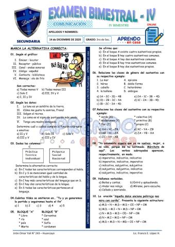 Exam. IV Bim - 3ro de Secundaria