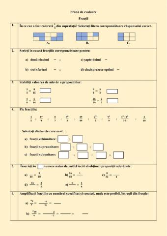 Probă de evaluare. Fracții
