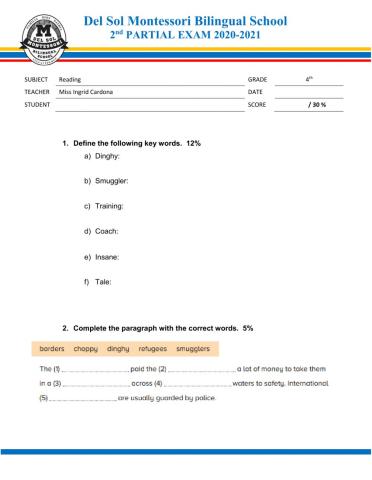 Reading Exam- 4th Grade