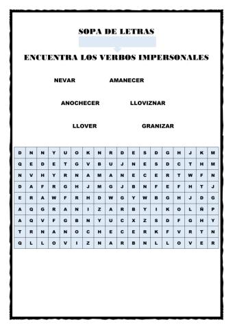 Sopa de letras de verbos impersonales