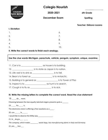 Spelling December Exam