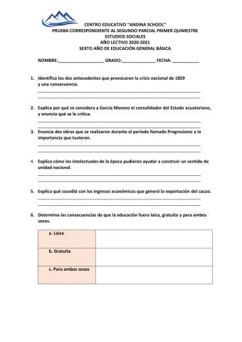 Evaluación sumativa 2do parcial SOCIALES