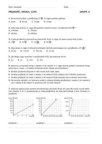 Sprawdzian - prędkość, droga, czas