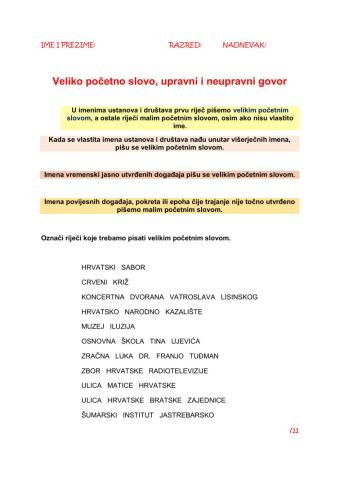 Veliko početno slovo i upravni i neupravni govor 7.r.