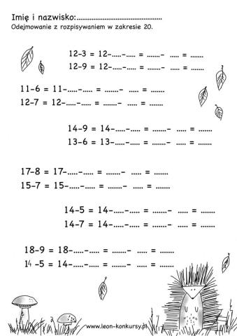 Odejmowanie z rozpisywaniem zakres 20